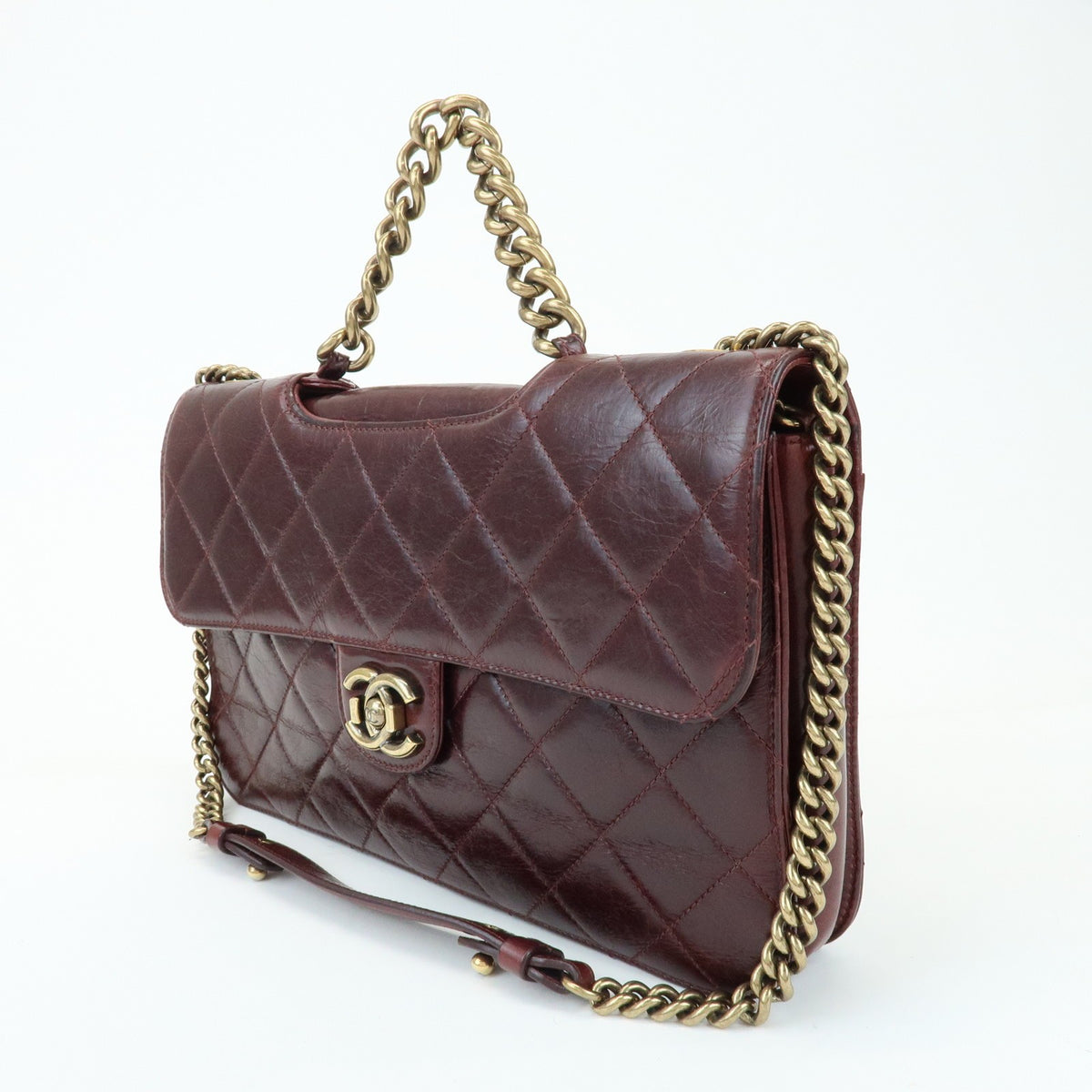 Chanel Perfect Edge Flap Quilted Glazed Calfskin Burgundy Leather Handbag (Pre-Owned)