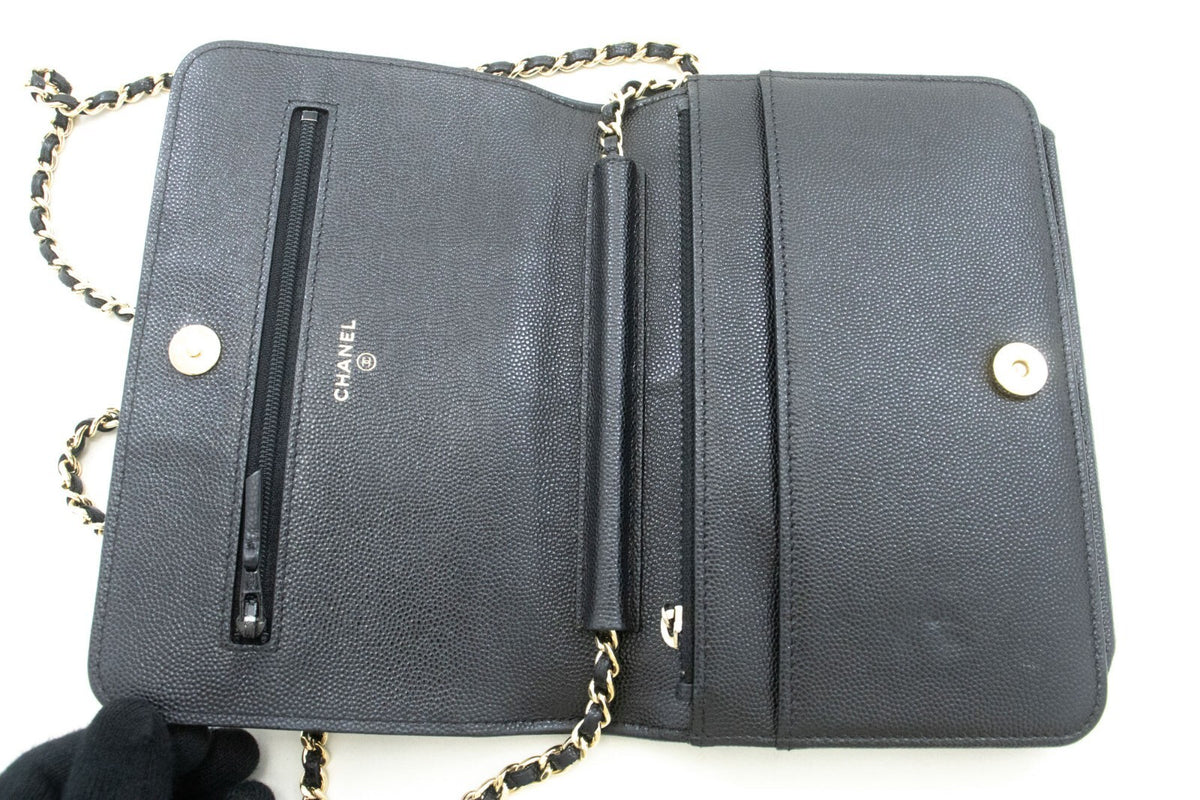 Chanel Boy Wallet On Chain Quilted Caviar Black Calfskin Wallets Accessory (Pre-Owned)