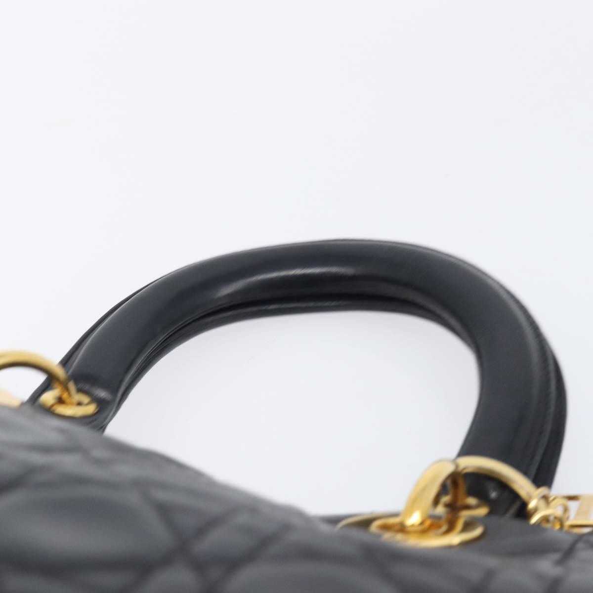 Christian Dior Vintage Lady Dior Cannage Quilt Lambskin Black Leather Handbag (Pre-Owned)