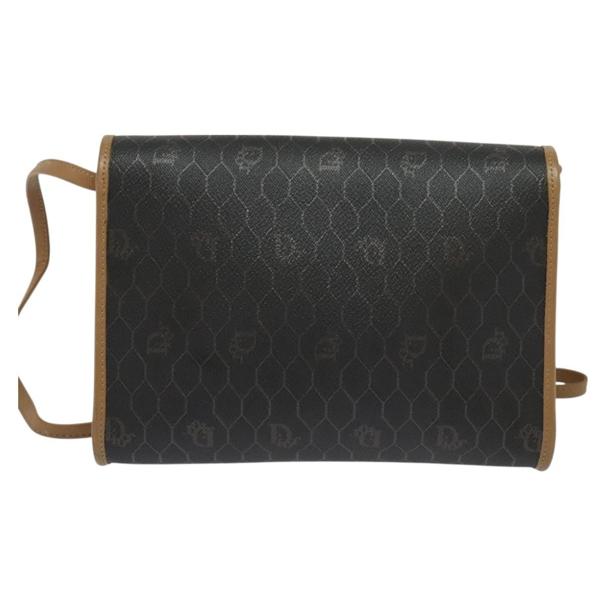Christian Dior Vintage Honeycomb Flap Coated Canvas Black Canvas Shoulder Bag Bag (Pre-Owned)