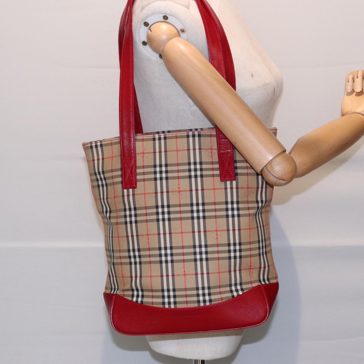 Burberry Nova Check Tote Canvas And Leather Beige Canvas Tote Bag Bag (Pre-Owned)