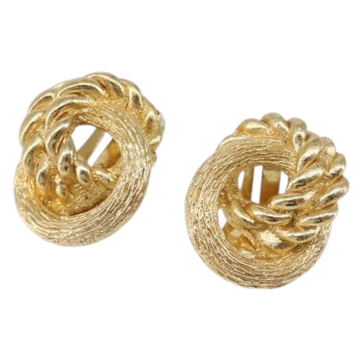 Christian Dior Vintage Round Clip-On Metal Gold Metal Earrings Jewelry (Pre-Owned)