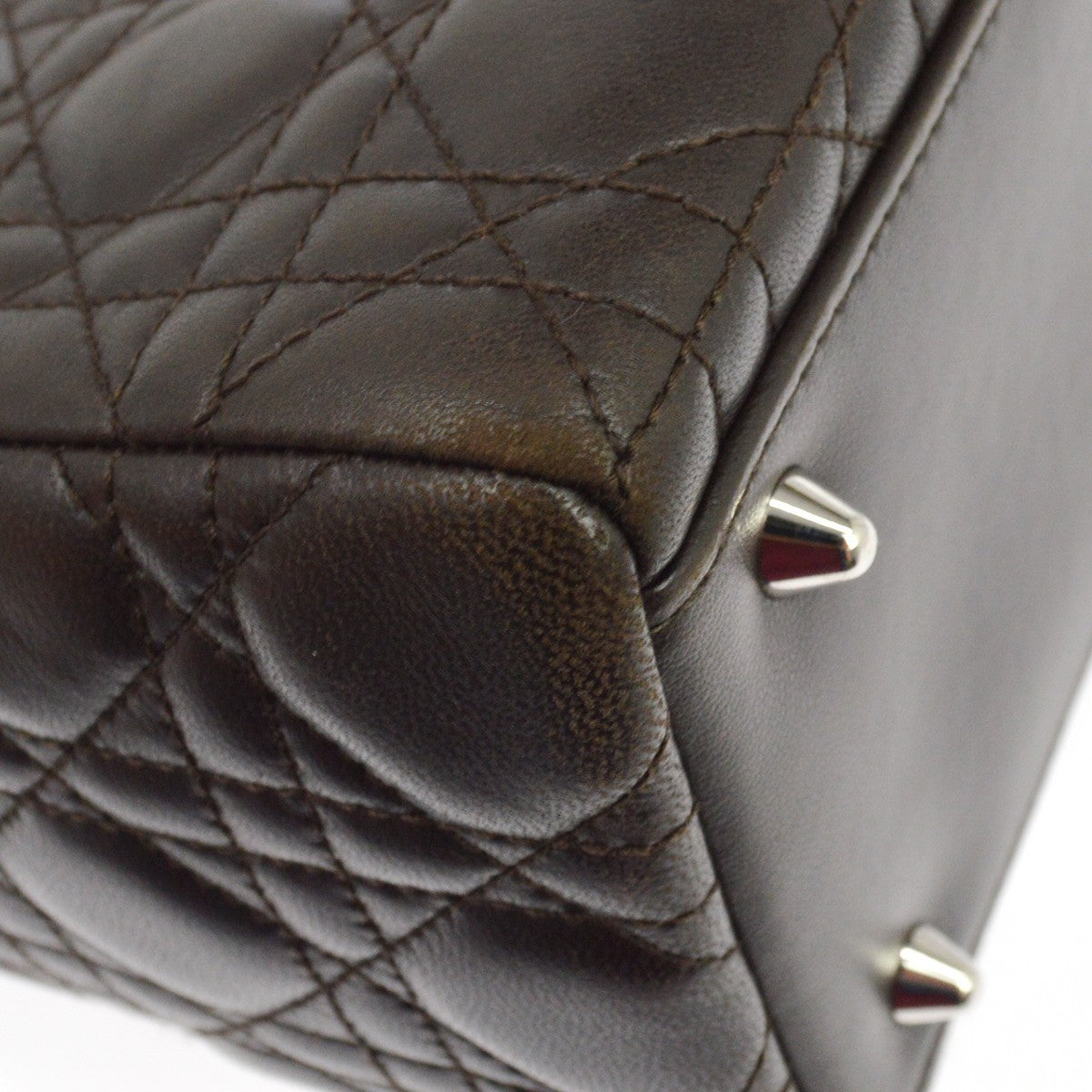 Christian Dior Lady Dior Cannage Quilt Lambskin Brown Leather Handbag (Pre-Owned)