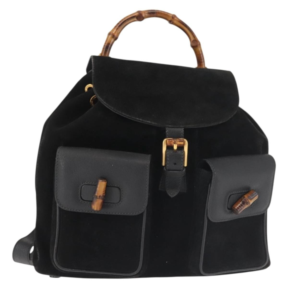 Gucci Vintage Bamboo Suede Black Suede Backpack Bag (Pre-Owned)