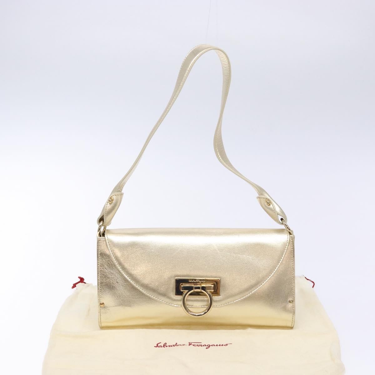 Salvatore Ferragamo Gancini Leather Gold Leather Shoulder Bag Bag (Pre-Owned)