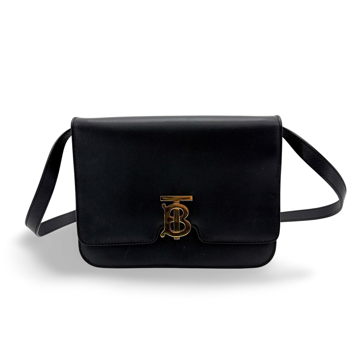 Burberry Tb Shoulder Bag Leather Black Leather Shoulder Bag Bag (Pre-Owned)
