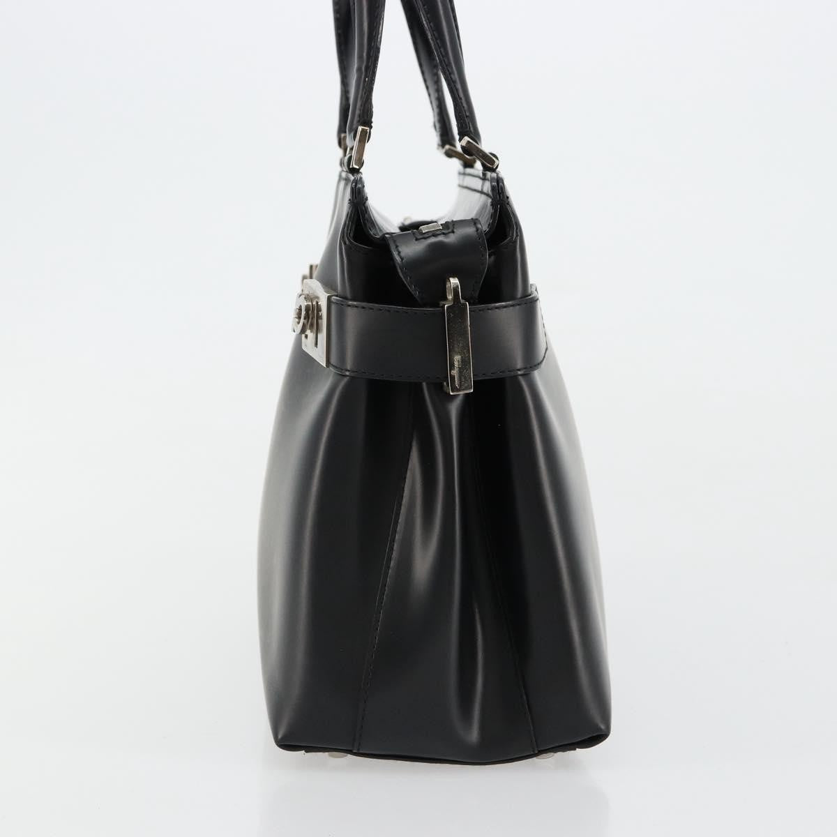 Salvatore Ferragamo Double Gancini Side Buckle Leather Black Leather Tote Bag Bag (Pre-Owned)