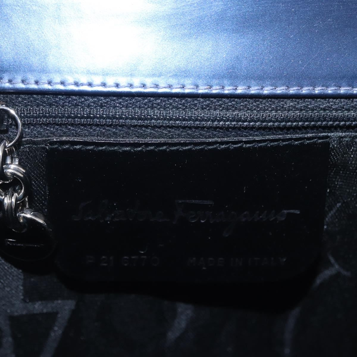 Salvatore Ferragamo Gancini Envelope Top Handle Leather Navy Patent_Leather Handbag (Pre-Owned)