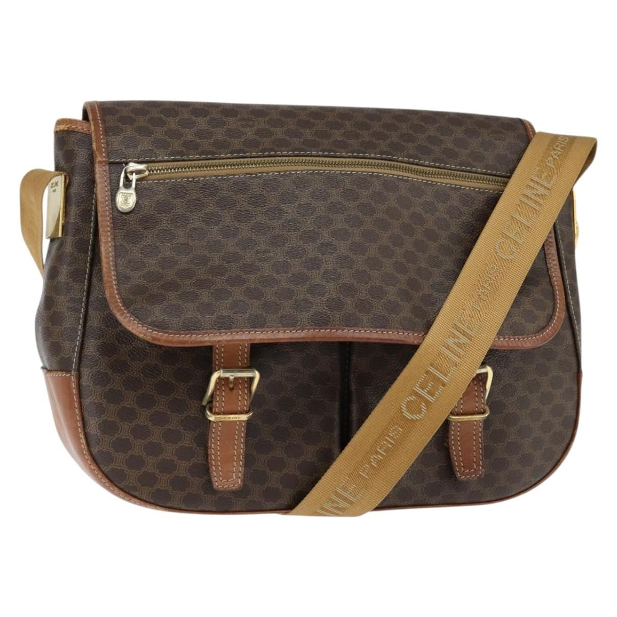 Celine Vintage Macadam Canvas And Leather Brown Canvas Shoulder Bag Bag (Pre-Owned)