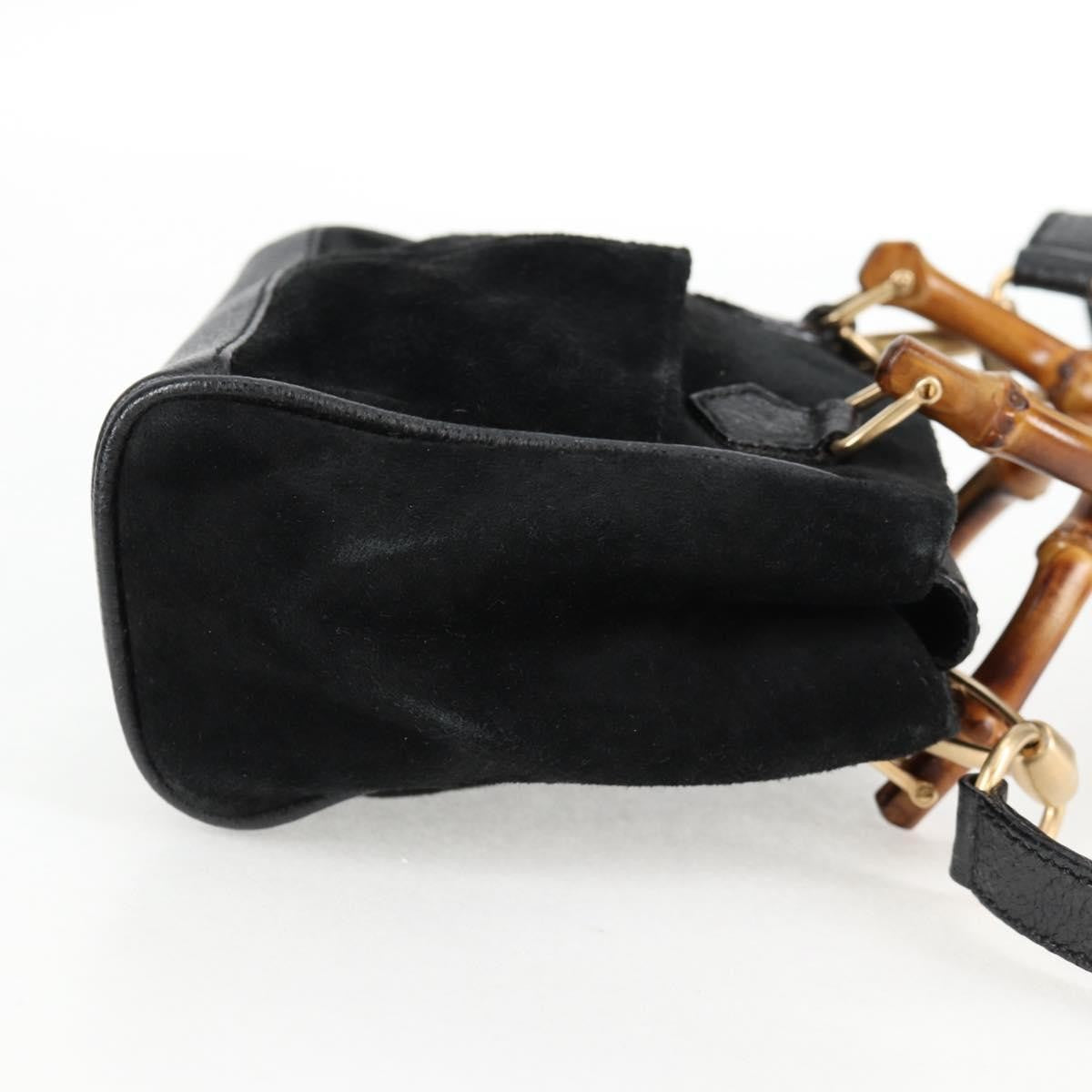Gucci Vintage Bamboo Front Pocket Suede Black Suede Tote Bag Bag (Pre-Owned)