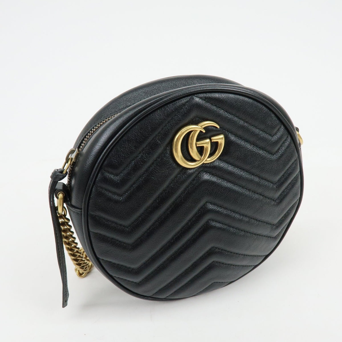Gucci Gg Marmont Round Matelasse Leather Black Leather Shoulder Bag Bag (Pre-Owned)