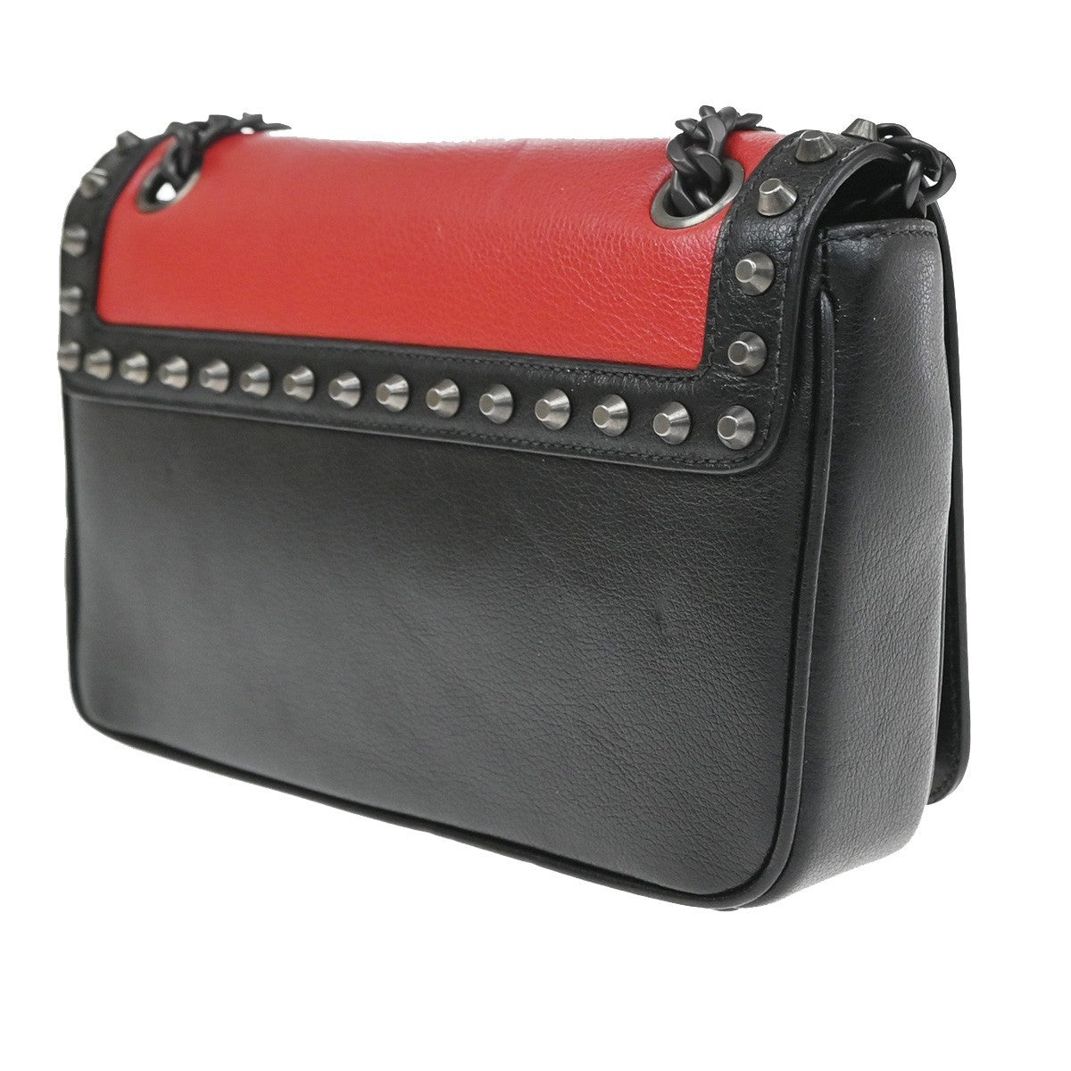 Prada Chain Flap Bag Studded Glace Calf Red Leather Shoulder Bag Bag (Pre-Owned)