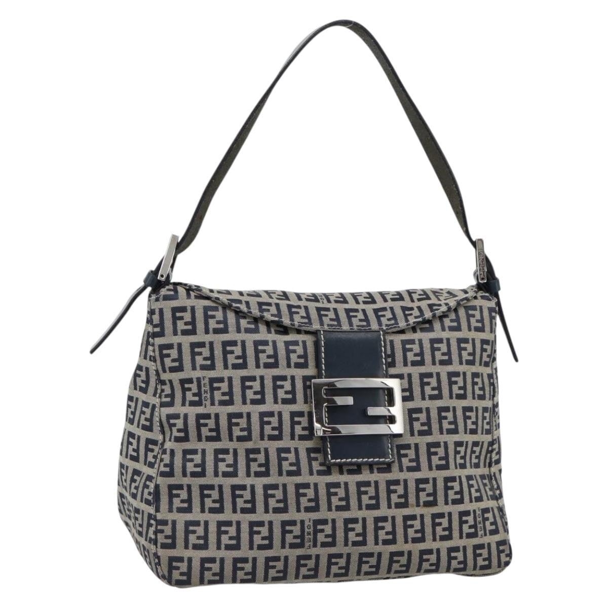 Fendi Baguette Canvas Navy Canvas Shoulder Bag Bag (Pre-Owned)