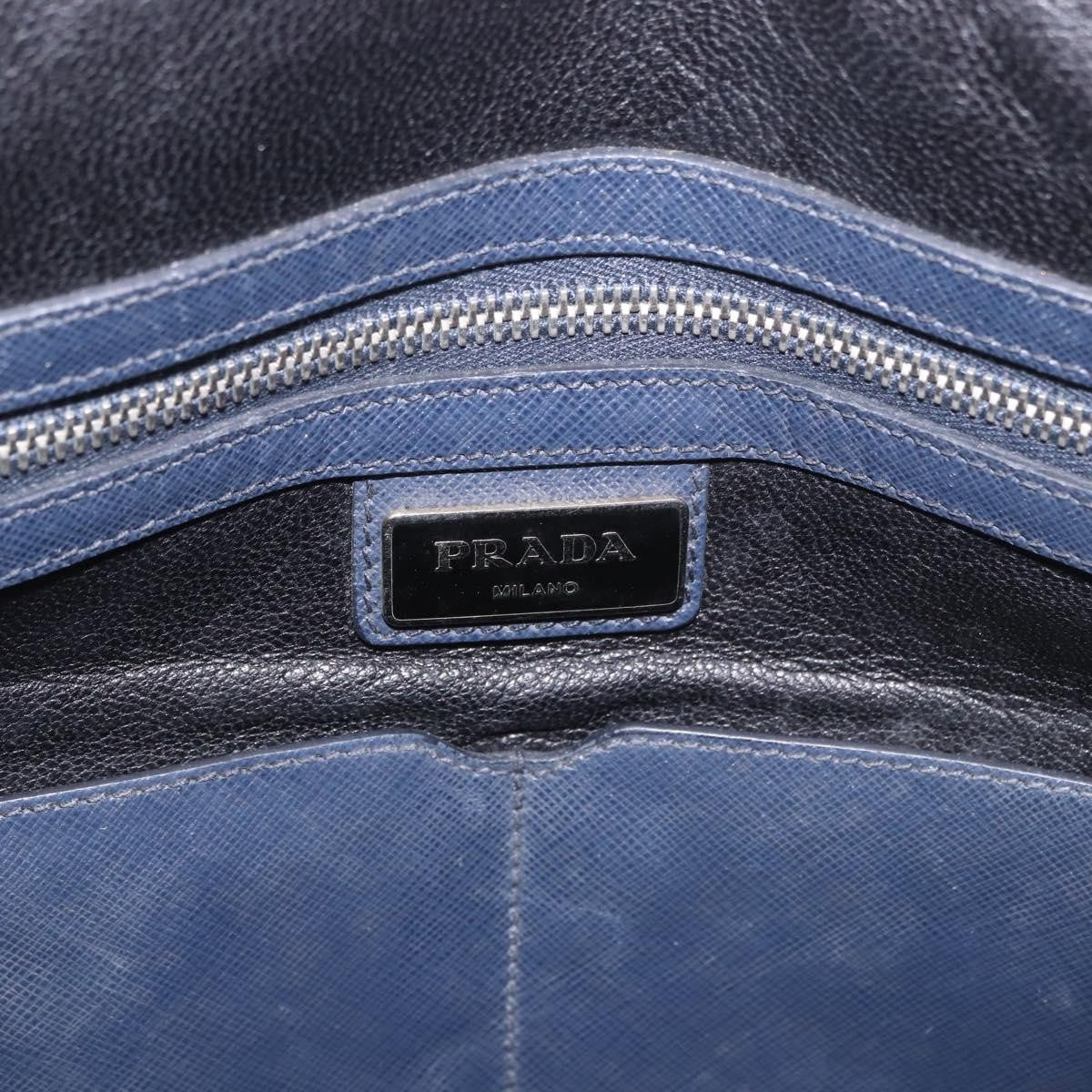 Prada Briefcase Leather Blue Leather Briefcase Bag (Pre-Owned)