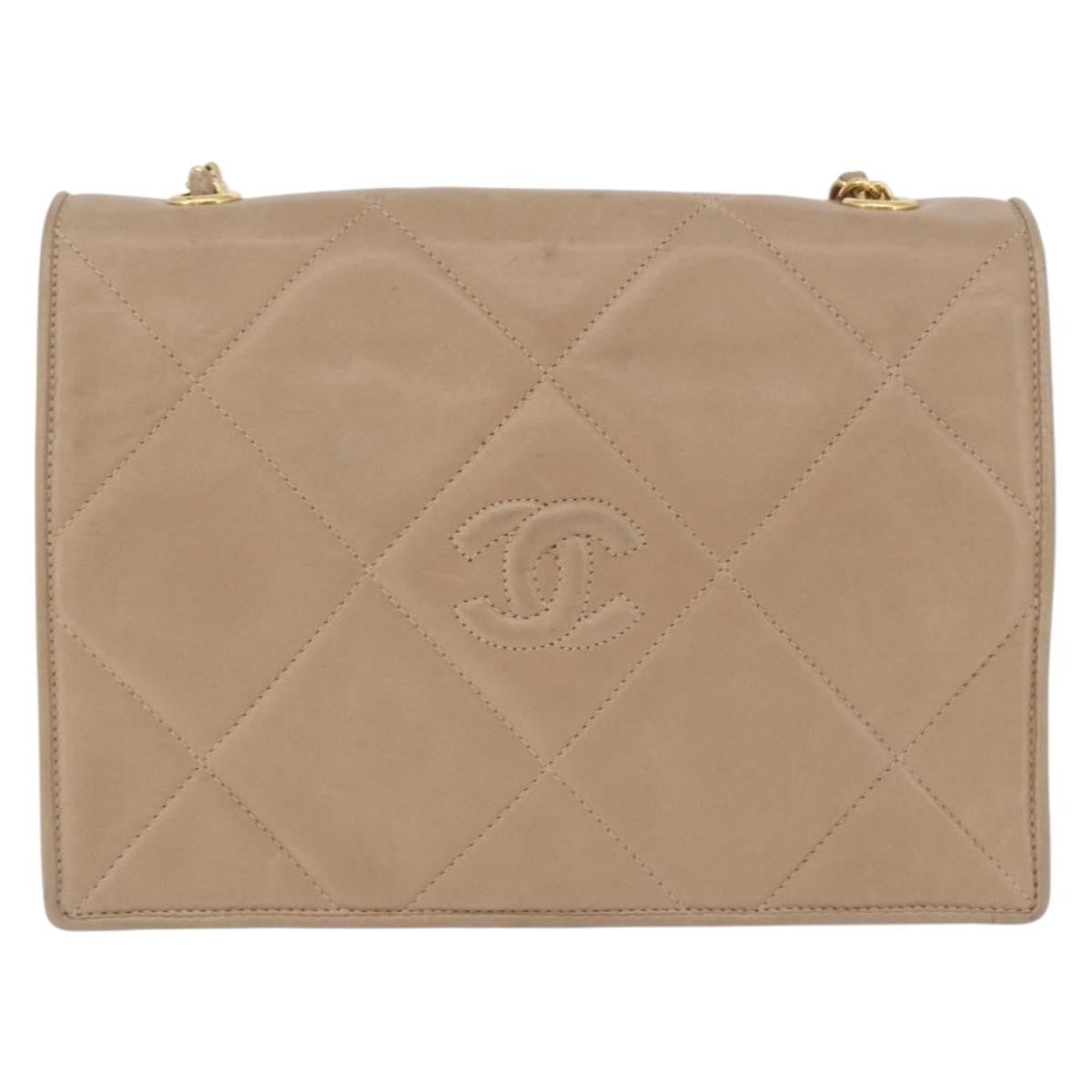 Chanel Flap Chain Leather Beige Leather Shoulder Bag Bag (Pre-Owned)