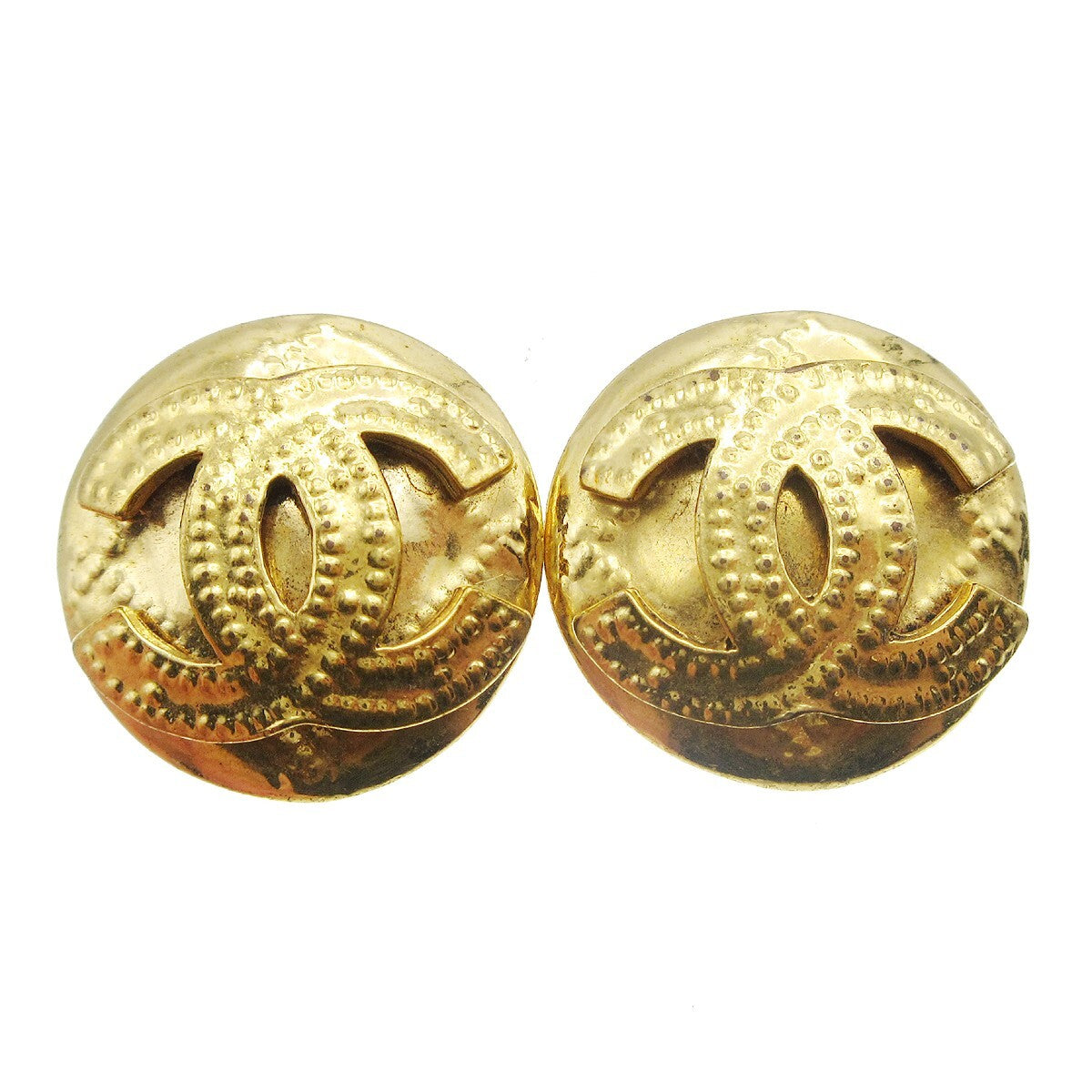 Chanel Cc Button Clip-On Metal Gold Gold_Plated Earrings Jewelry (Pre-Owned)