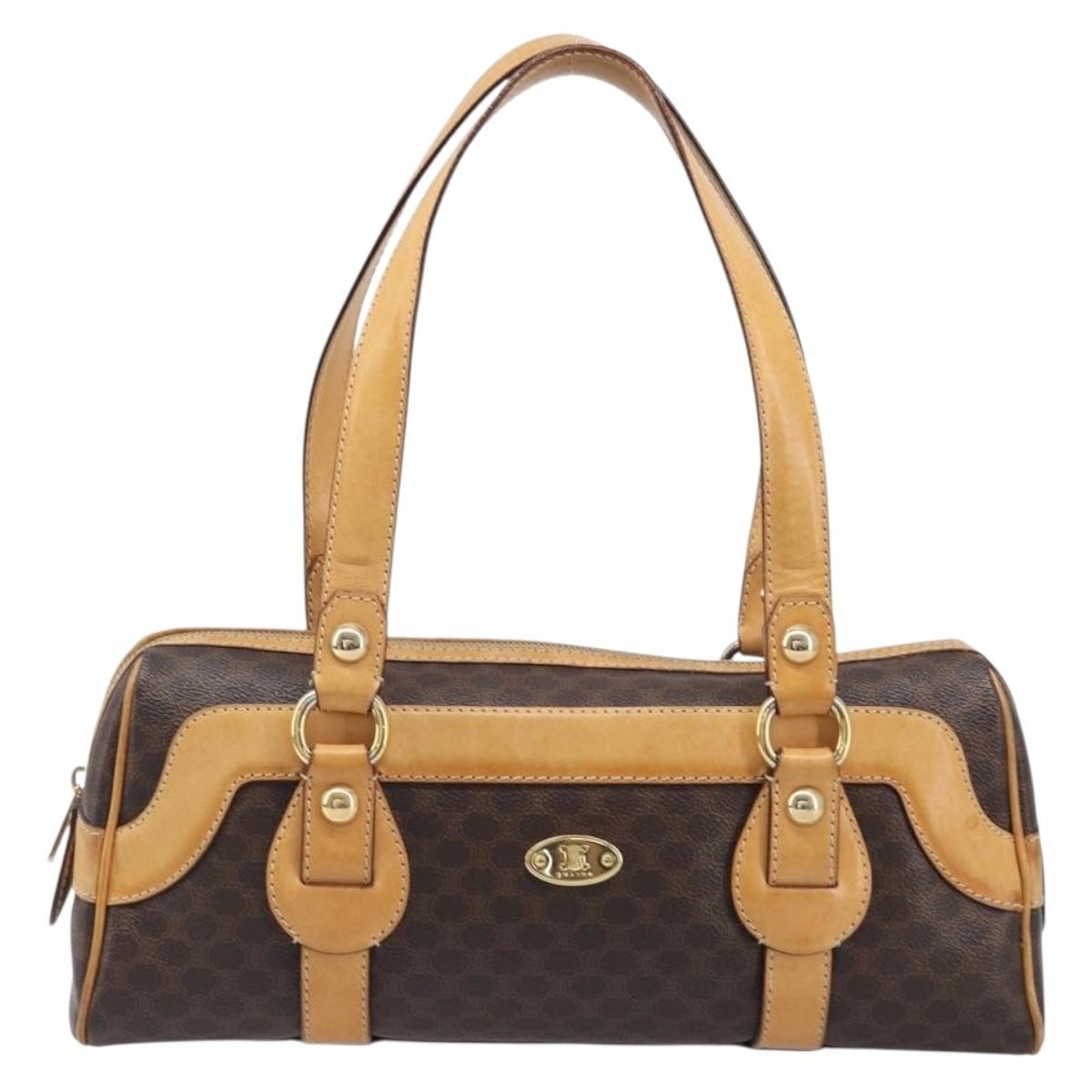 Celine Vintage Shoulder Bag Macadam Canvas & Leather Brown Pvc Shoulder Bag Bag (Pre-Owned)