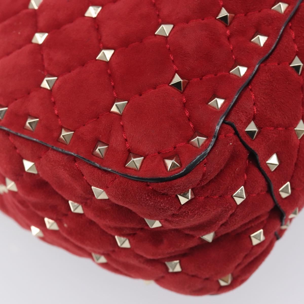Valentino Garavani Rockstud Spike Flap Quilted Suede Red Suede Handbag (Pre-Owned)