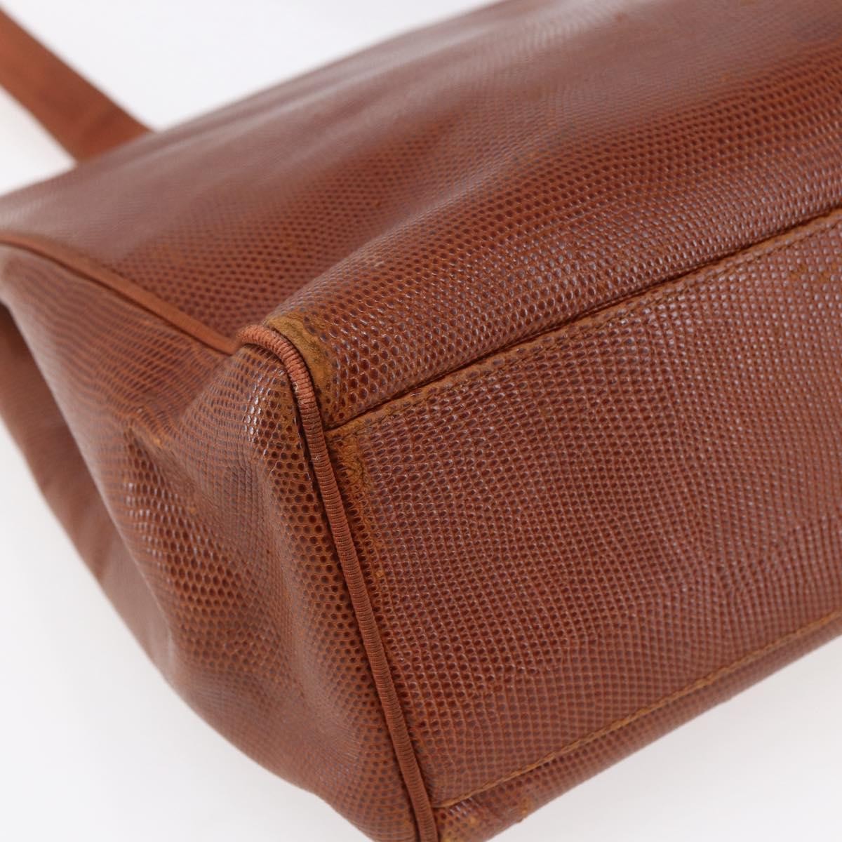 Salvatore Ferragamo Vintage Vara Bow Tote Lizard Embossed Leather Brown Leather Tote Bag Bag (Pre-Owned)