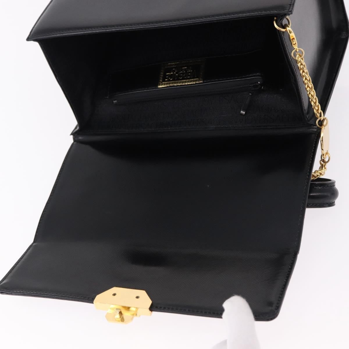 Versace Vintage Leather Black Leather Handbag (Pre-Owned)