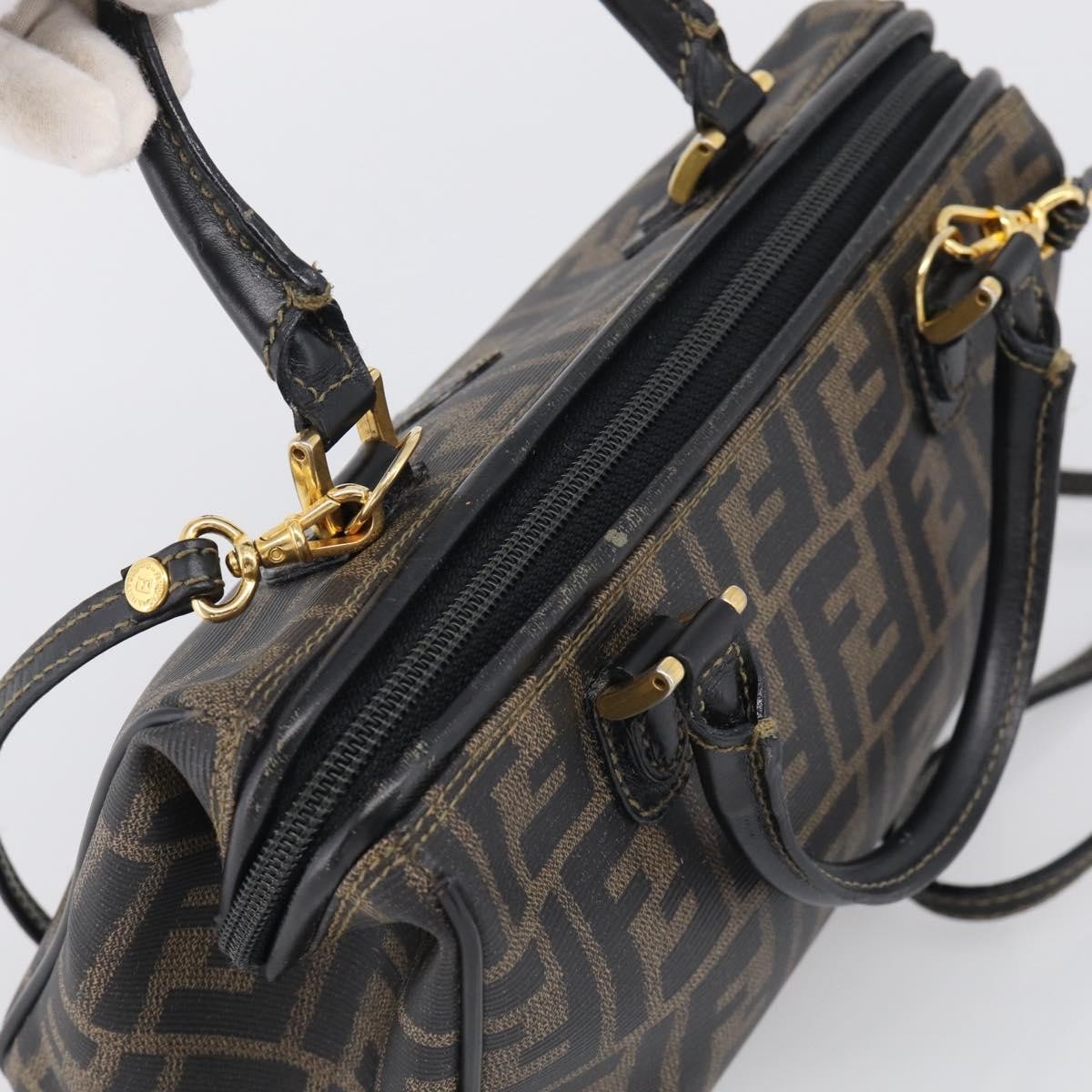 Fendi Convertible Boston Zucca Canvas Brown Canvas Handbag (Pre-Owned)