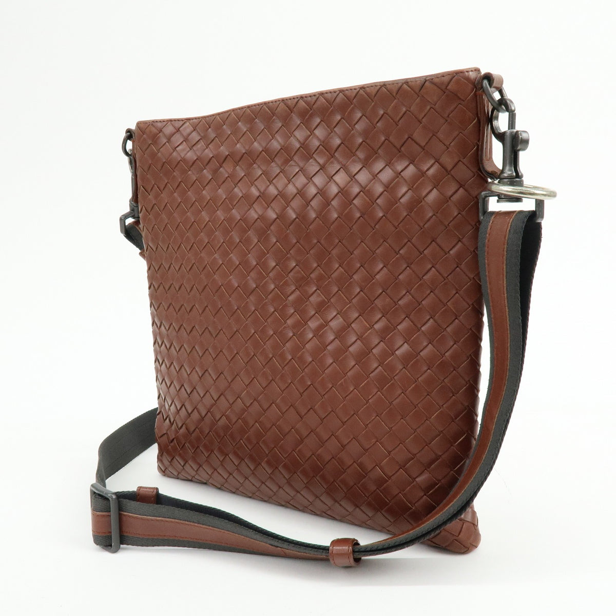 Bottega Veneta Flat Messenger Intrecciato Nappa Brown Leather Handbag (Pre-Owned)