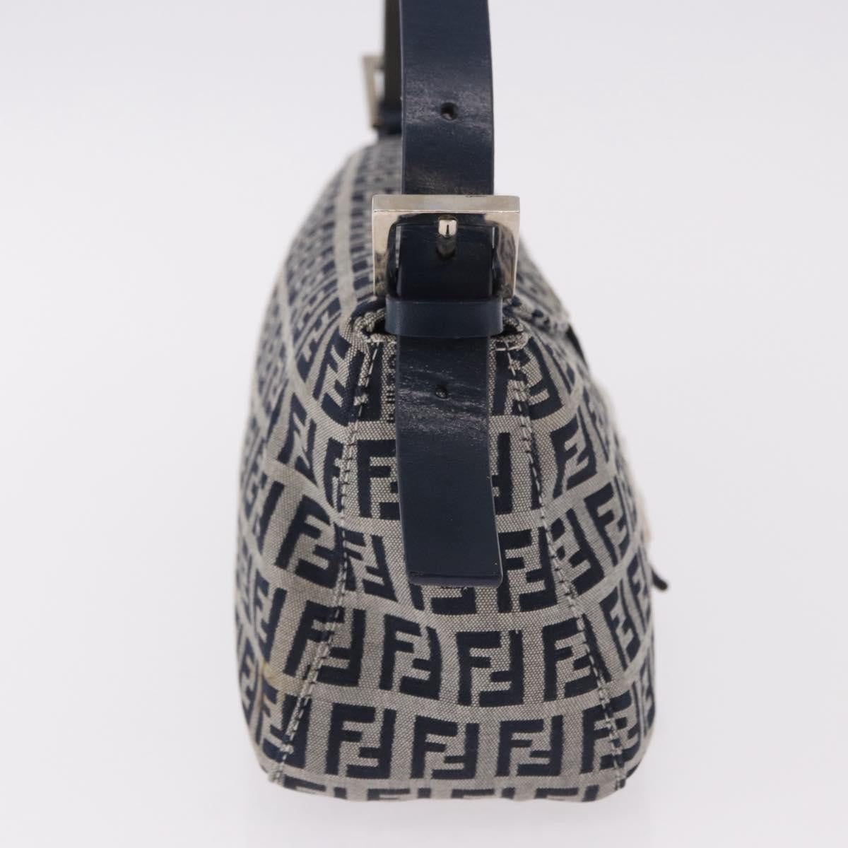 Fendi Baguette Zucchino Canvas Navy Canvas Handbag (Pre-Owned)