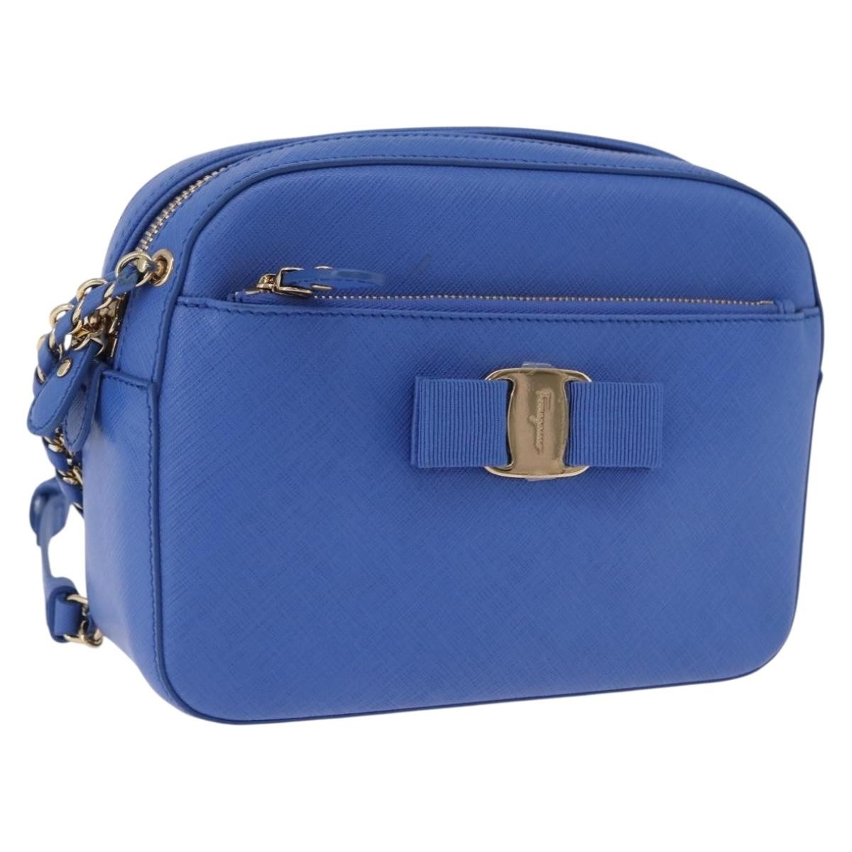 Salvatore Ferragamo Vara Chain Flap Leather Blue Leather Shoulder Bag Bag (Pre-Owned)