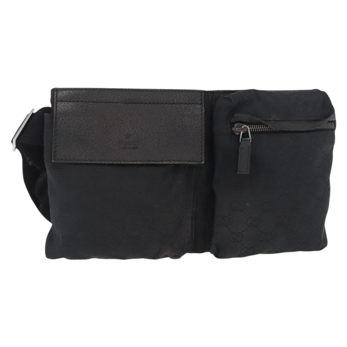 Gucci Vintage Double Belt Gg Canvas With Leather Black Canvas Handbag (Pre-Owned)