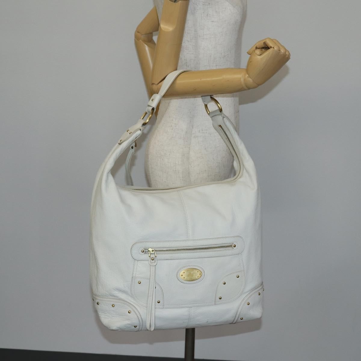 Bally Vintage Leather White Leather Shoulder Bag Bag (Pre-Owned)