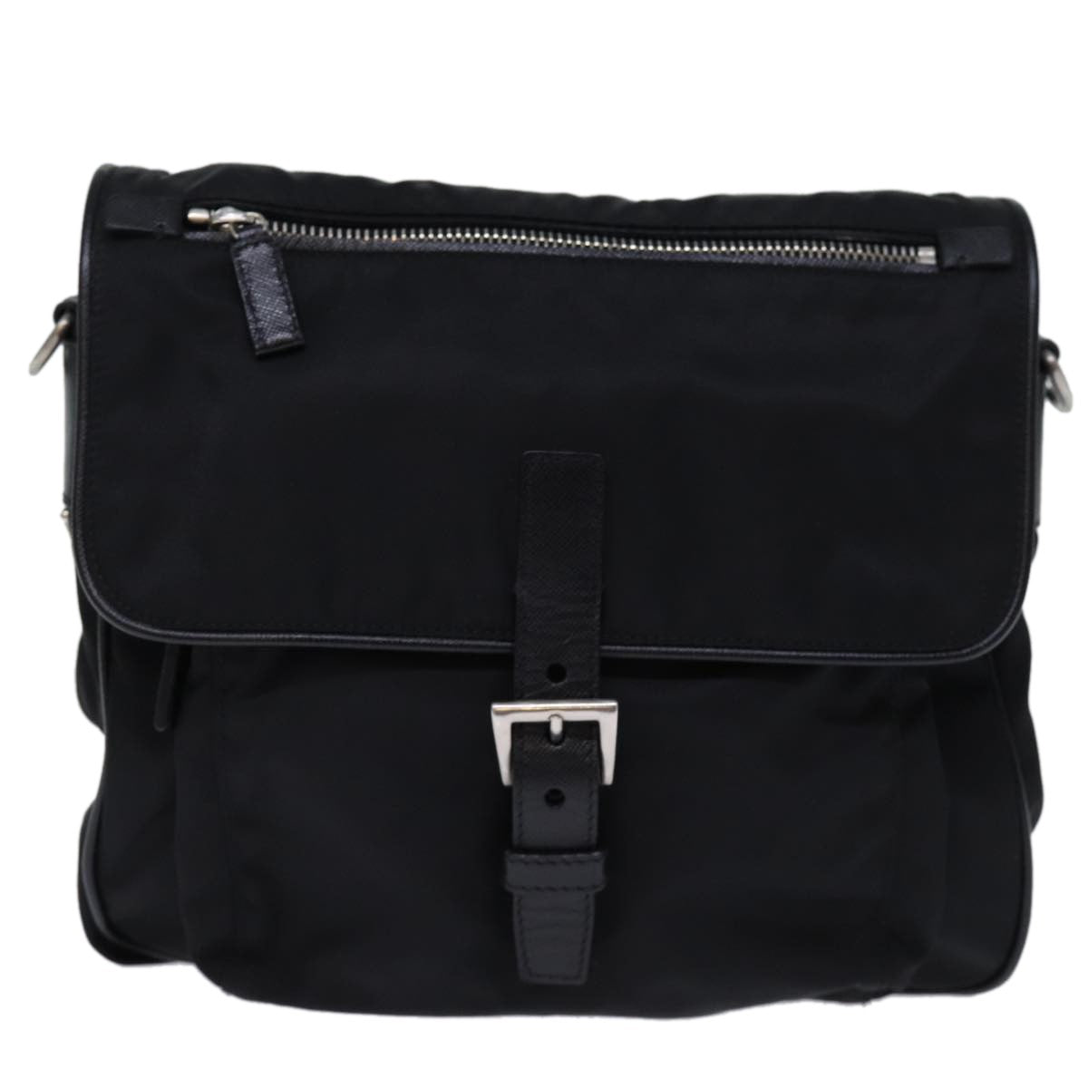 Prada Buckle Messenger Tessuto Black Nylon Shoulder Bag Bag (Pre-Owned)