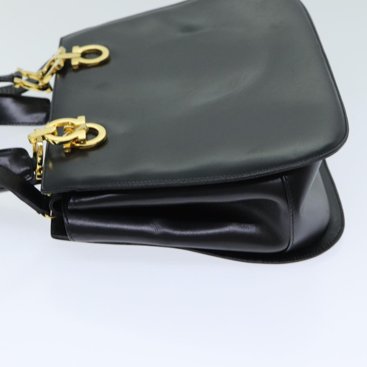 Salvatore Ferragamo Gancini Leather Black Leather Handbag (Pre-Owned)