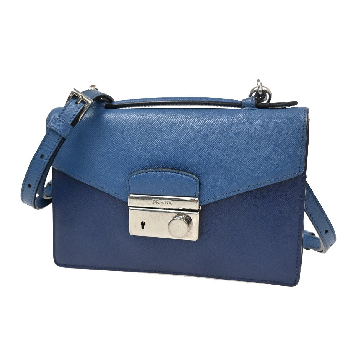 Prada Convertible Sound Top Handle Saffiano Leather Blue Leather Shoulder Bag Bag (Pre-Owned)