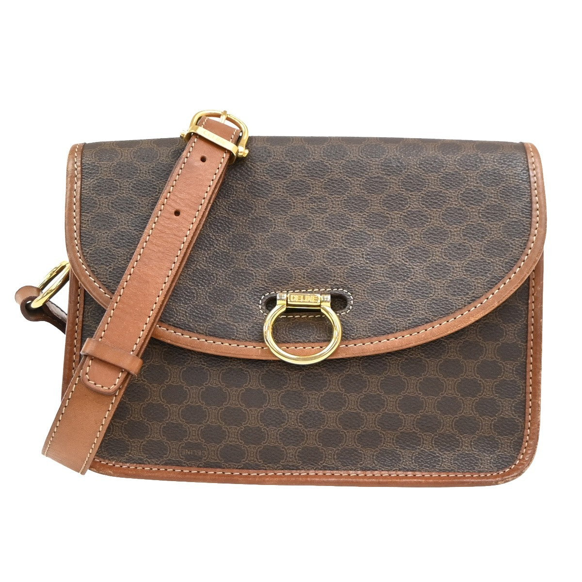 Celine Vintage Macadam Canvas And Leather Brown Canvas Shoulder Bag Bag (Pre-Owned)
