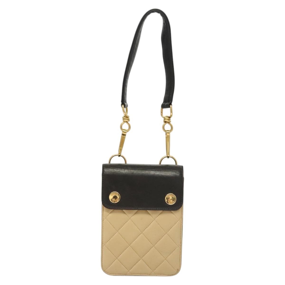 Chanel Vintage Button Waist Quilted Lambskin Beige Leather Handbag (Pre-Owned)