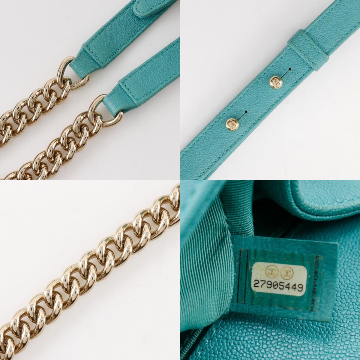 Chanel Boy Caviar Green Leather Shoulder Bag Bag (Pre-Owned)