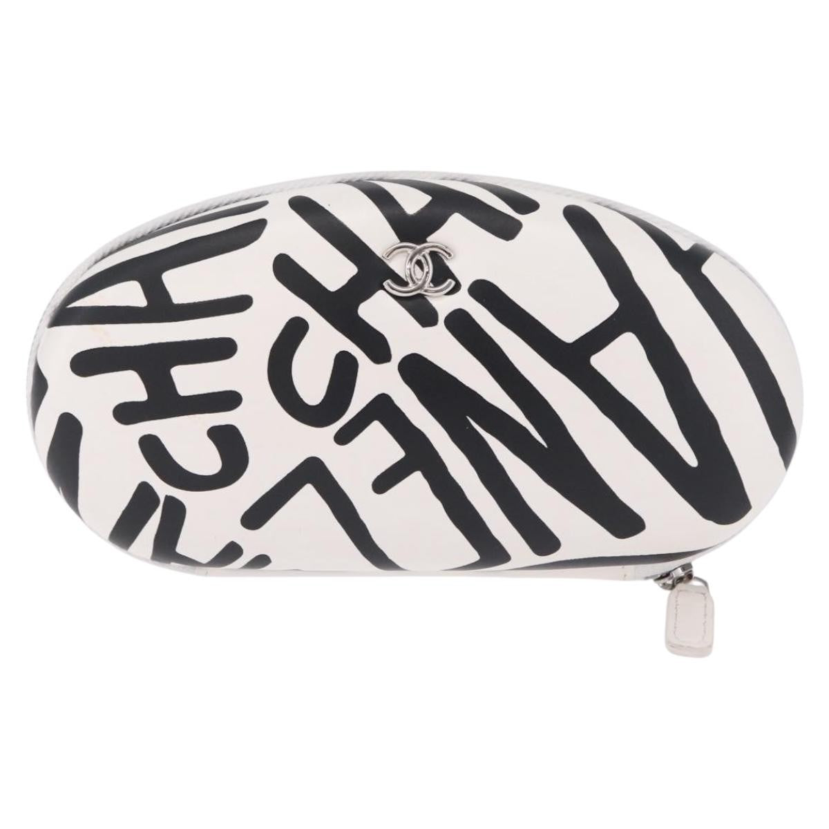 Chanel Coco Neige Zip Around Sunglasses Case With Chain Printed Leather White Leather Sunglasse Accessory (Pre-Owned)