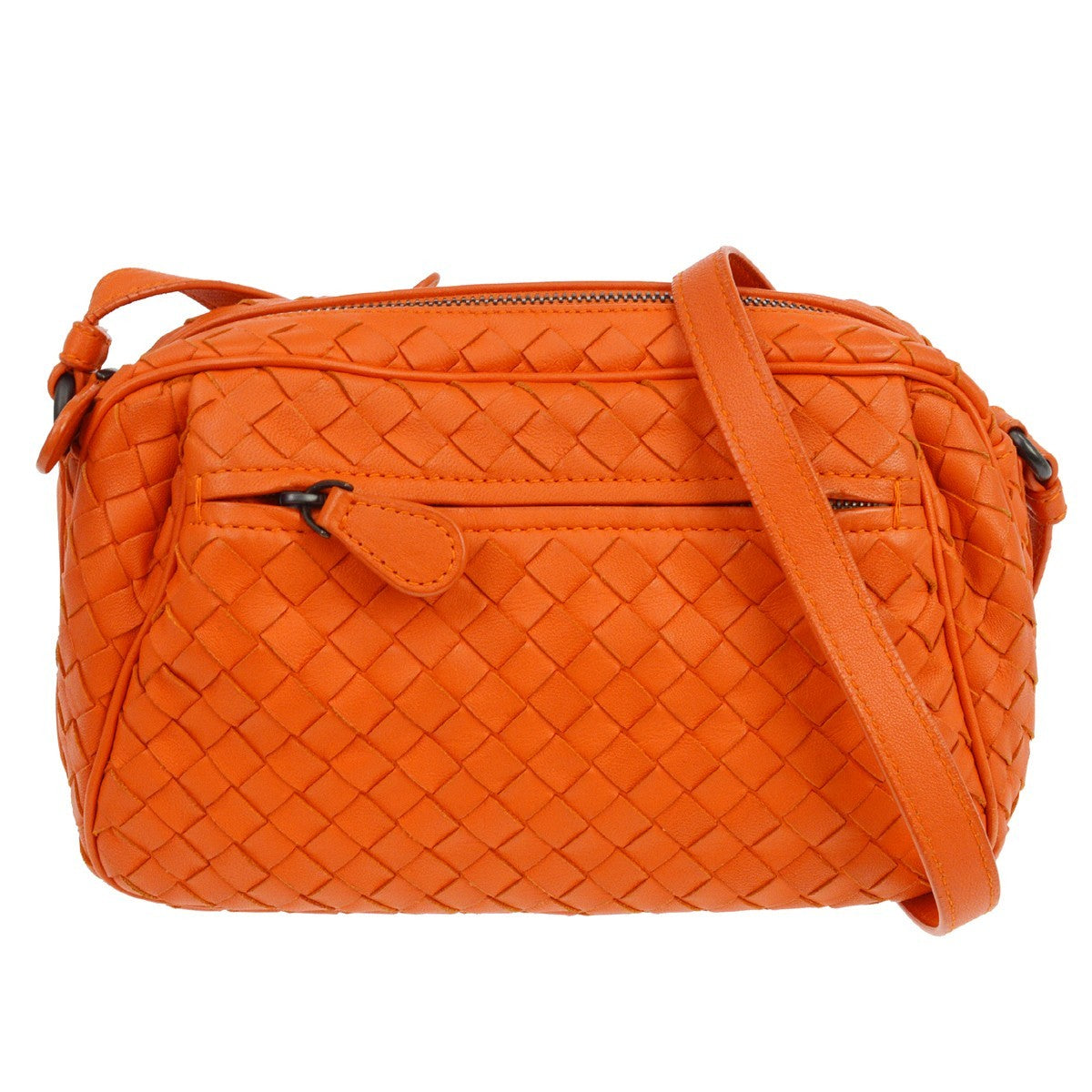 Bottega Veneta Zip Intrecciato Nappa Orange Leather Crossbody Bag Bag (Pre-Owned)