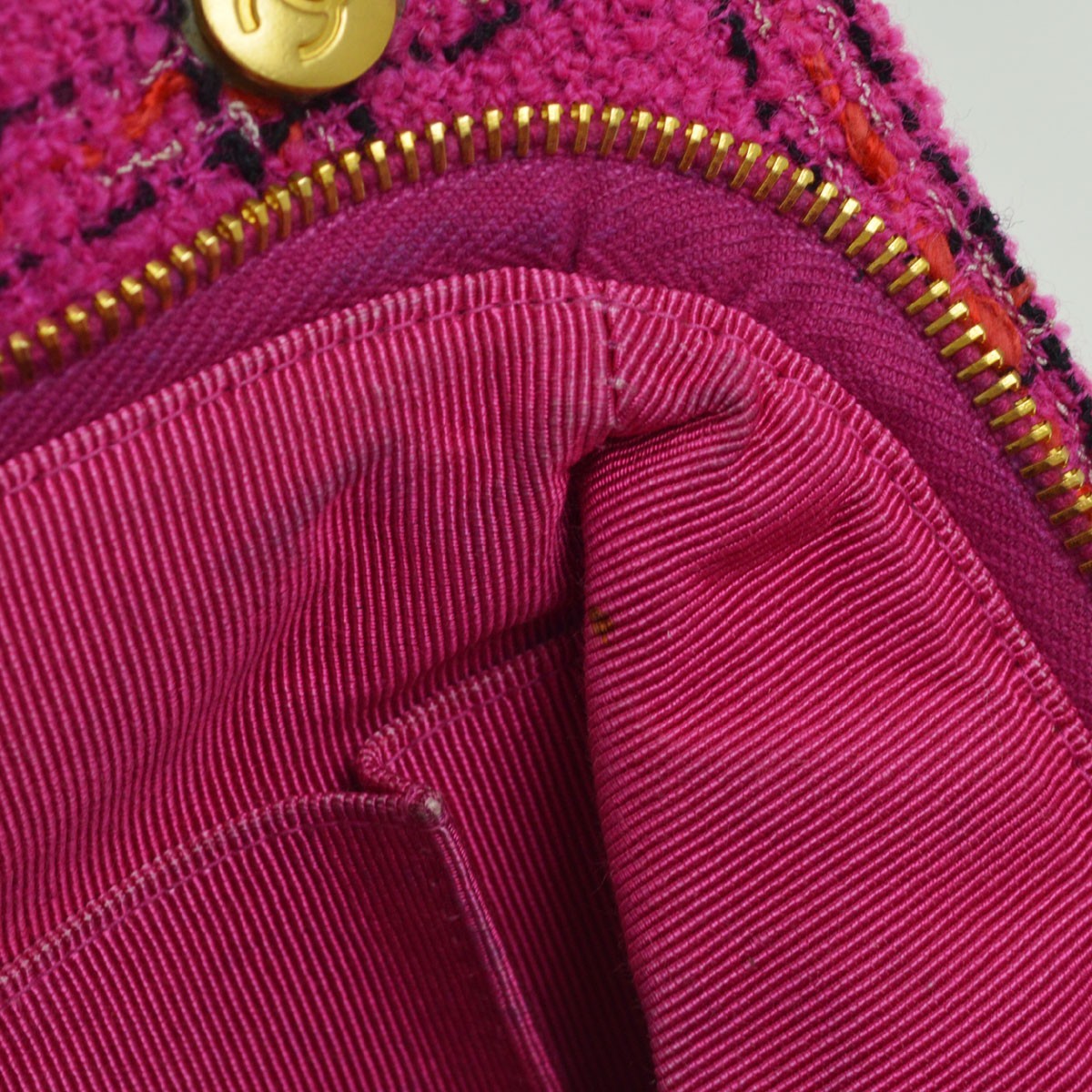 Chanel Vintage Mademoiselle Chain Zip Quilted Terry Cloth Pink Tweed Tote Bag Bag (Pre-Owned)