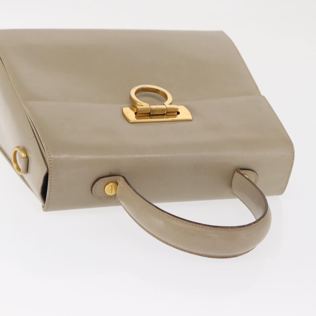 Salvatore Ferragamo Gancini Convertible Top Handle Leather Beige Leather Handbag (Pre-Owned)