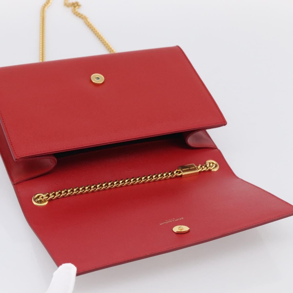 Saint Laurent Classic Monogram Flap Chain Leather Red Leather Crossbody Bag Bag (Pre-Owned)