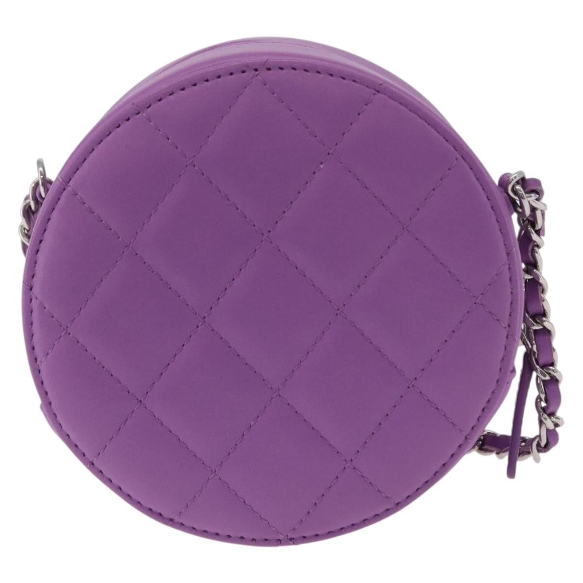 Chanel Round Clutch With Chain Quilted Lambskin Purple Leather Clutche & Pouche Bag (Pre-Owned)