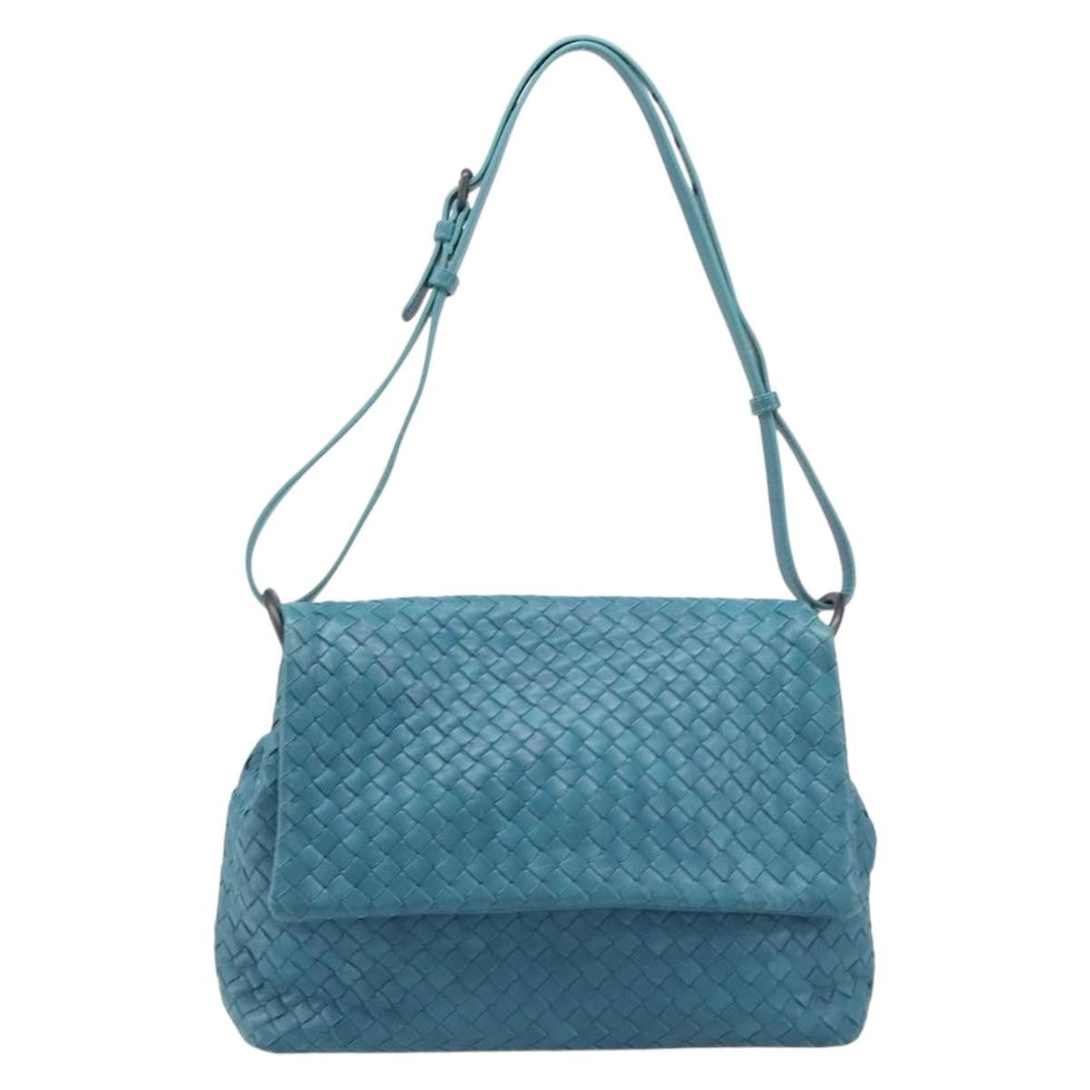 Bottega Veneta Adjustable Flap Intrecciato Nappa Blue Leather Shoulder Bag Bag (Pre-Owned)