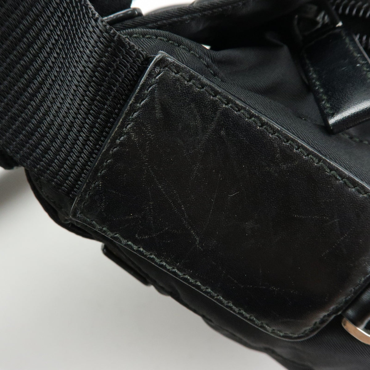 Prada Zip Buckle Messenger Tessuto Black Nylon Handbag (Pre-Owned)