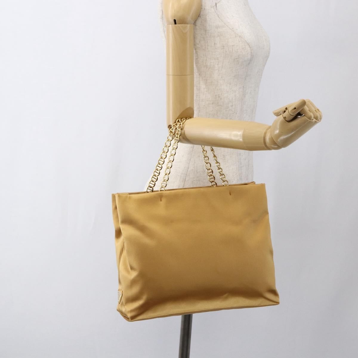 Prada Chain Satin Gold Satin Shoulder Bag Bag (Pre-Owned)