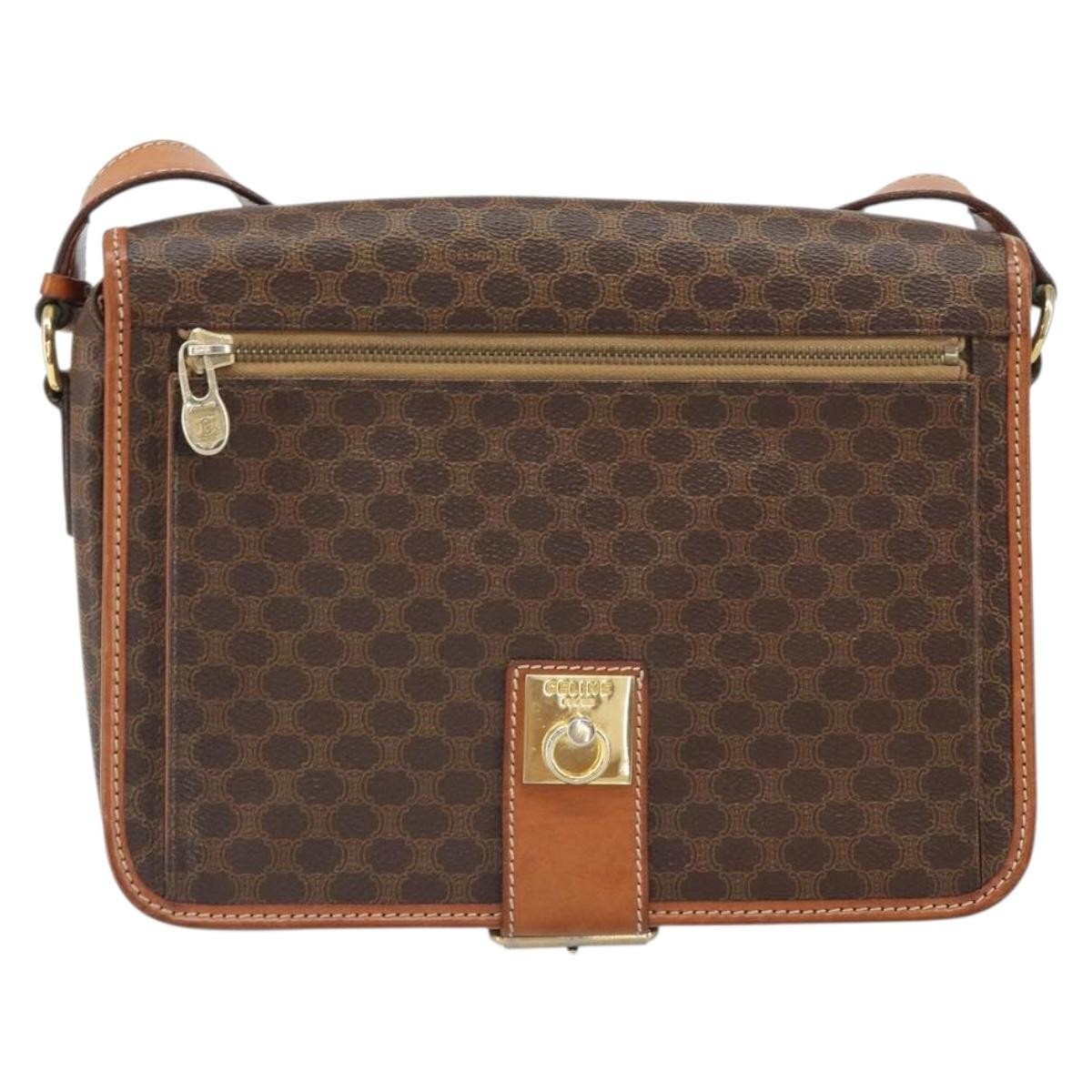 Celine Vintage Macadam Canvas And Leather Brown Canvas Shoulder Bag Bag (Pre-Owned)