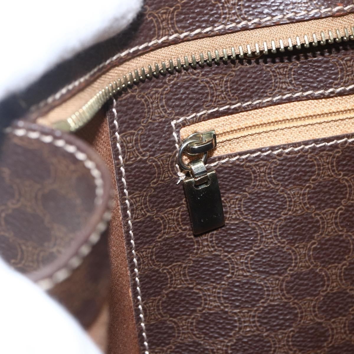 Celine Vintage Macadam Shopper Tote Canvas And Leather Brown Canvas Tote Bag Bag (Pre-Owned)