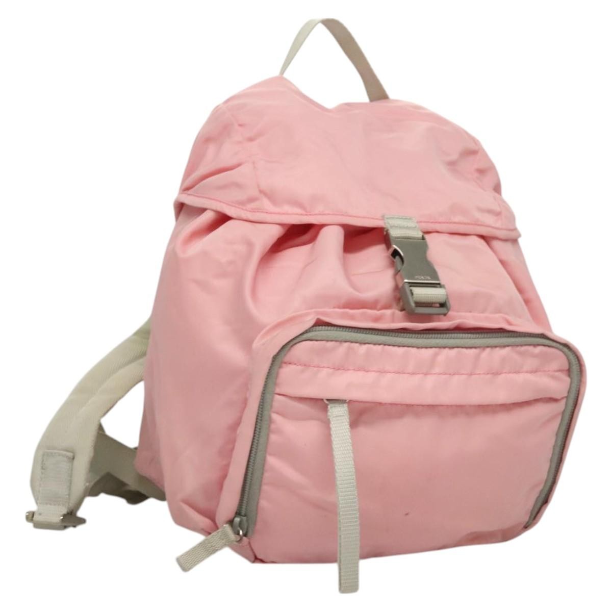 Prada Single Buckle Pocket Tessuto Pink Nylon Backpack Bag (Pre-Owned)