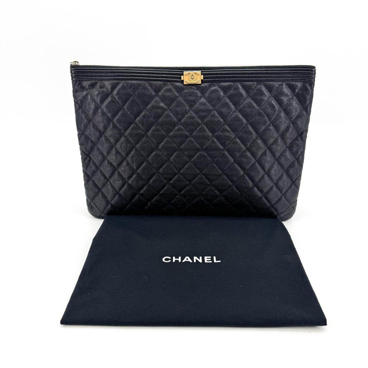 Chanel Boy O Case Clutch Quilted Caviar Black Calfskin Clutche & Pouche Bag (Pre-Owned)