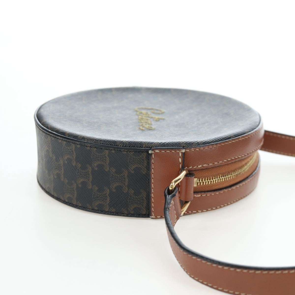 Celine Round Purse On Strap Triomphe Coated Canvas Black Pvc Shoulder Bag Bag (Pre-Owned)